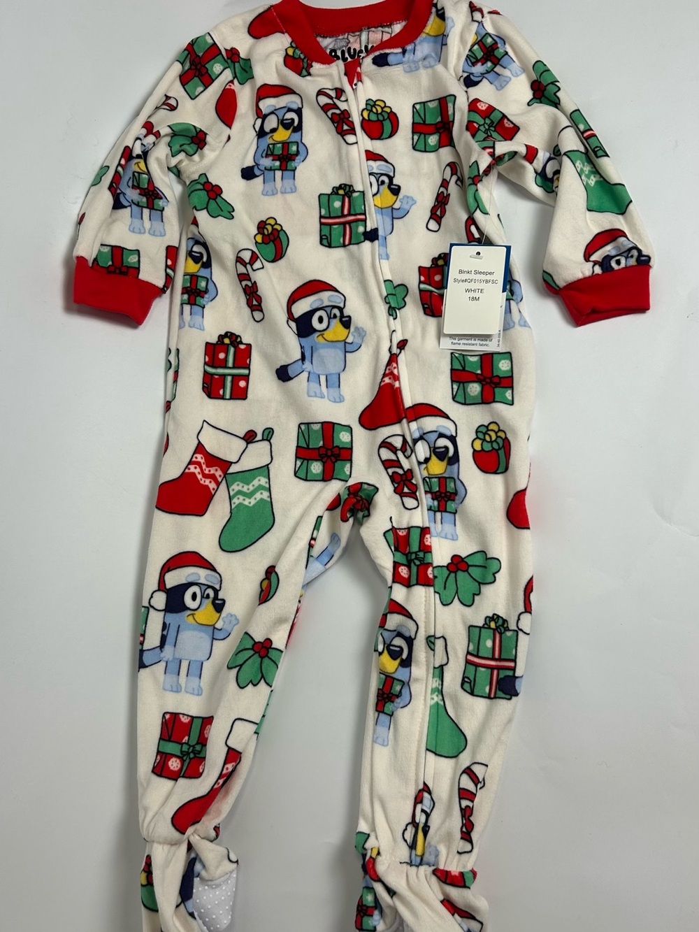 NWT Bluey Sleeper White Footed Baby Pajamas with Red & Green Holiday Gifts